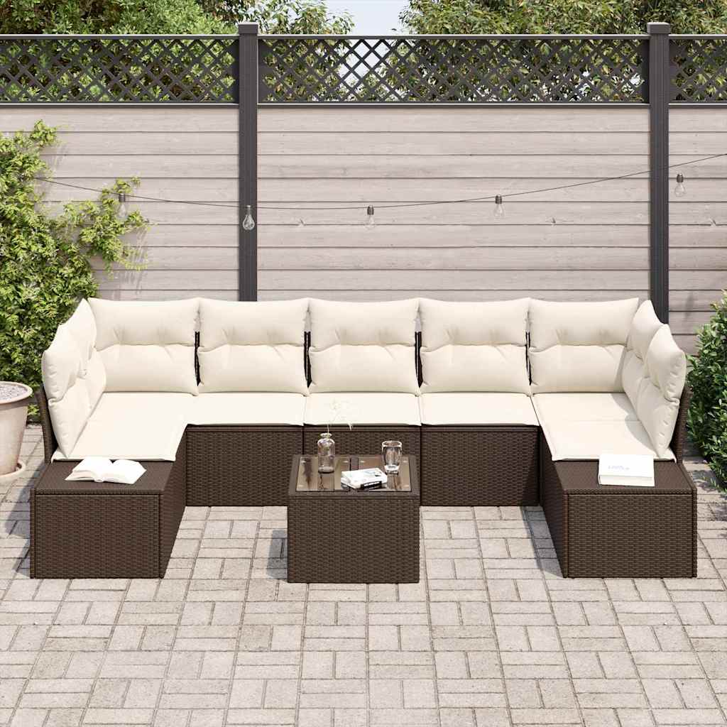 vidaXL 8-delige tuinset met kussens in bruin poly rattan