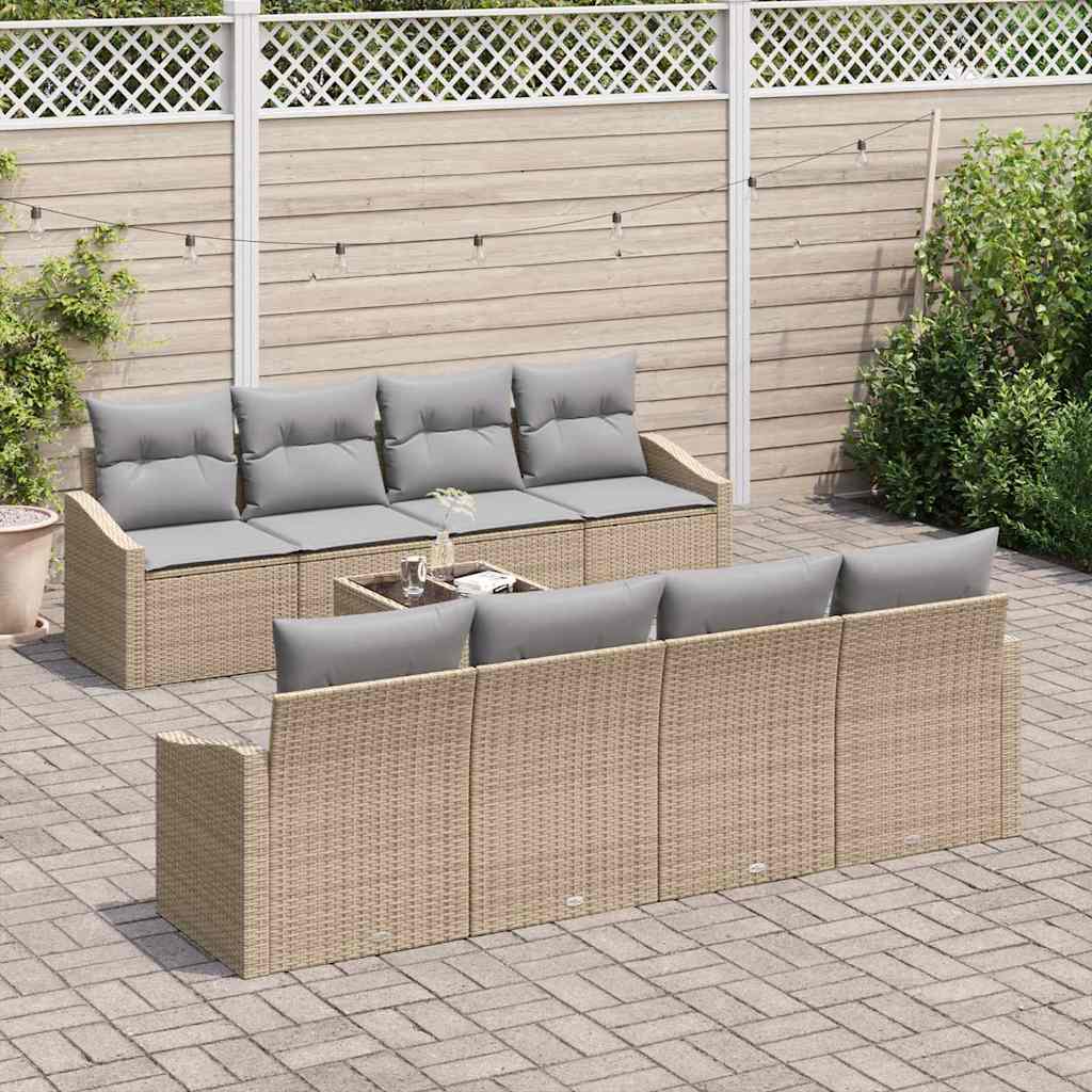 vidaXL 9-delige Tuinbankenset met kussens poly rattan beige