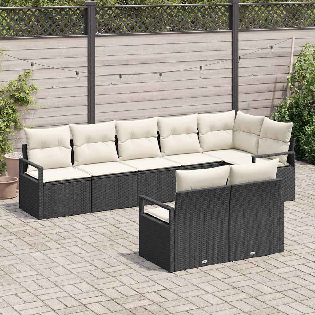 vidaXL 8-delige tuinset met kussens in zwart poly rattan