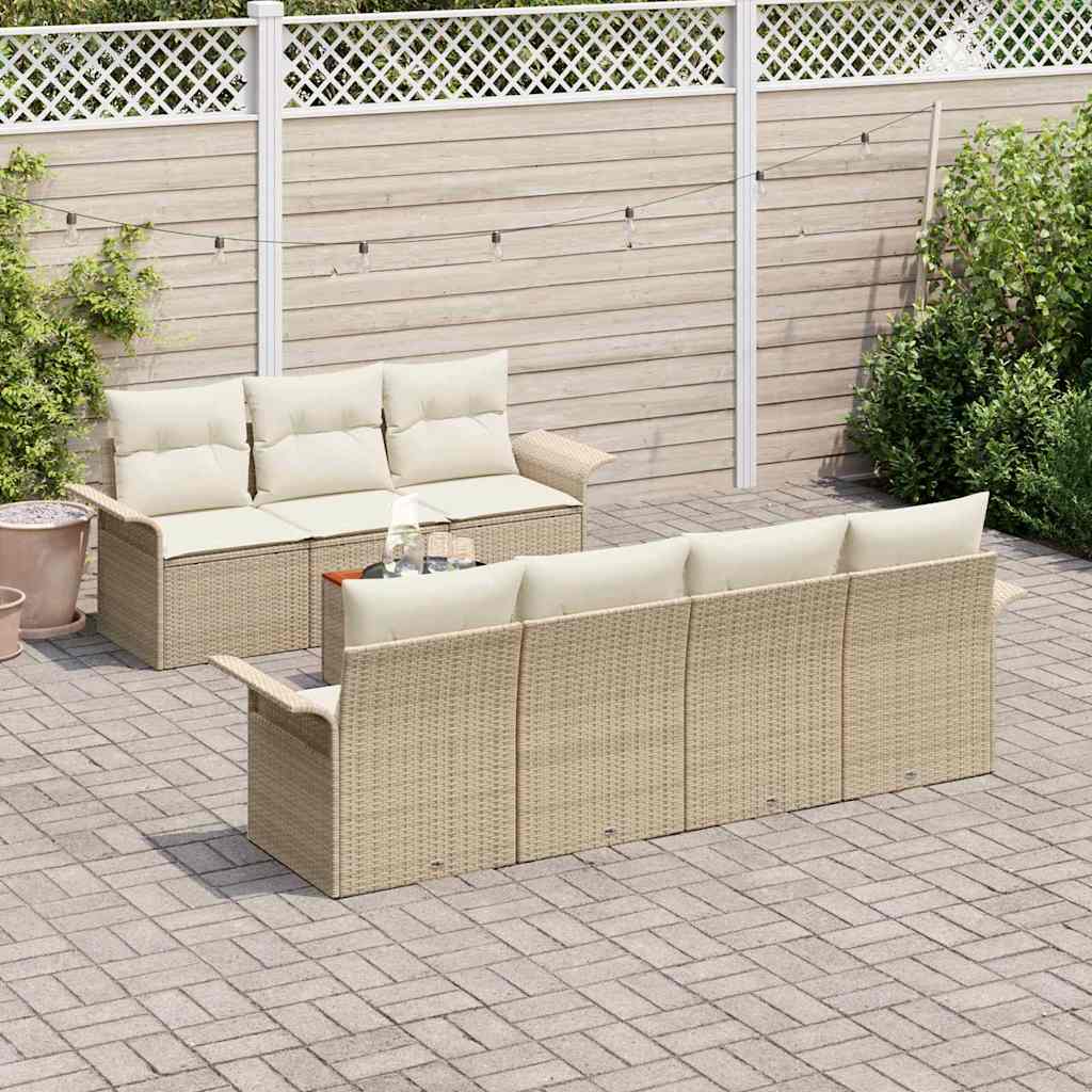 vidaXL 8-delige tuinsofa set met kussens in beige, gemaakt van poly rattan en acacia.