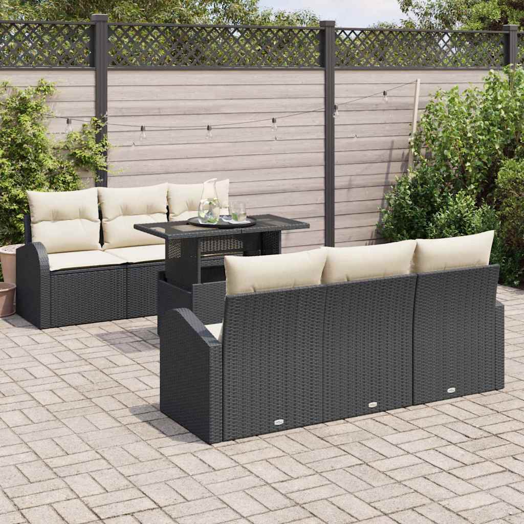 vidaXL 7-delige tuinsofaset met kussens zwart poly rattan