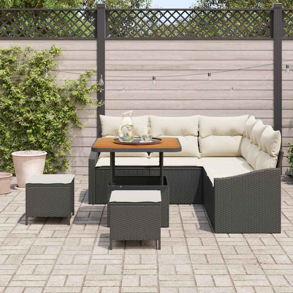vidaXL 8-delige Tuinbankenset met kussens poly rattan acacia zwart
