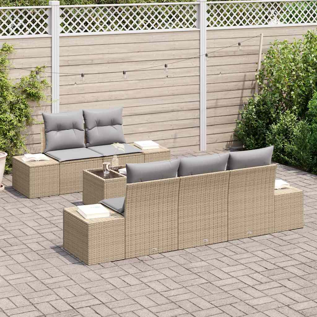 vidaXL 6-delige tuinset met kussens, beige poly rattan