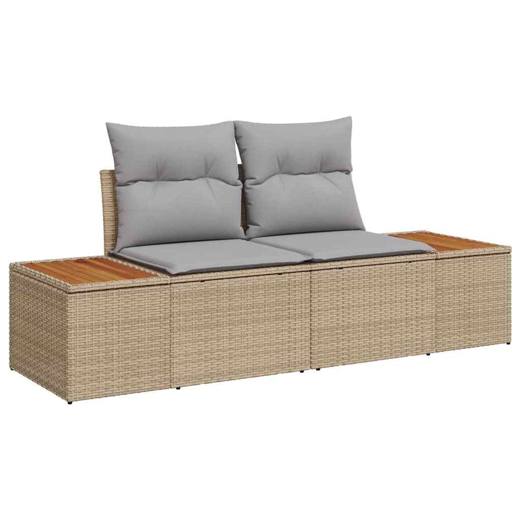 vidaXL 8-delige tuinset met kussens in beige poly rattan en acacia