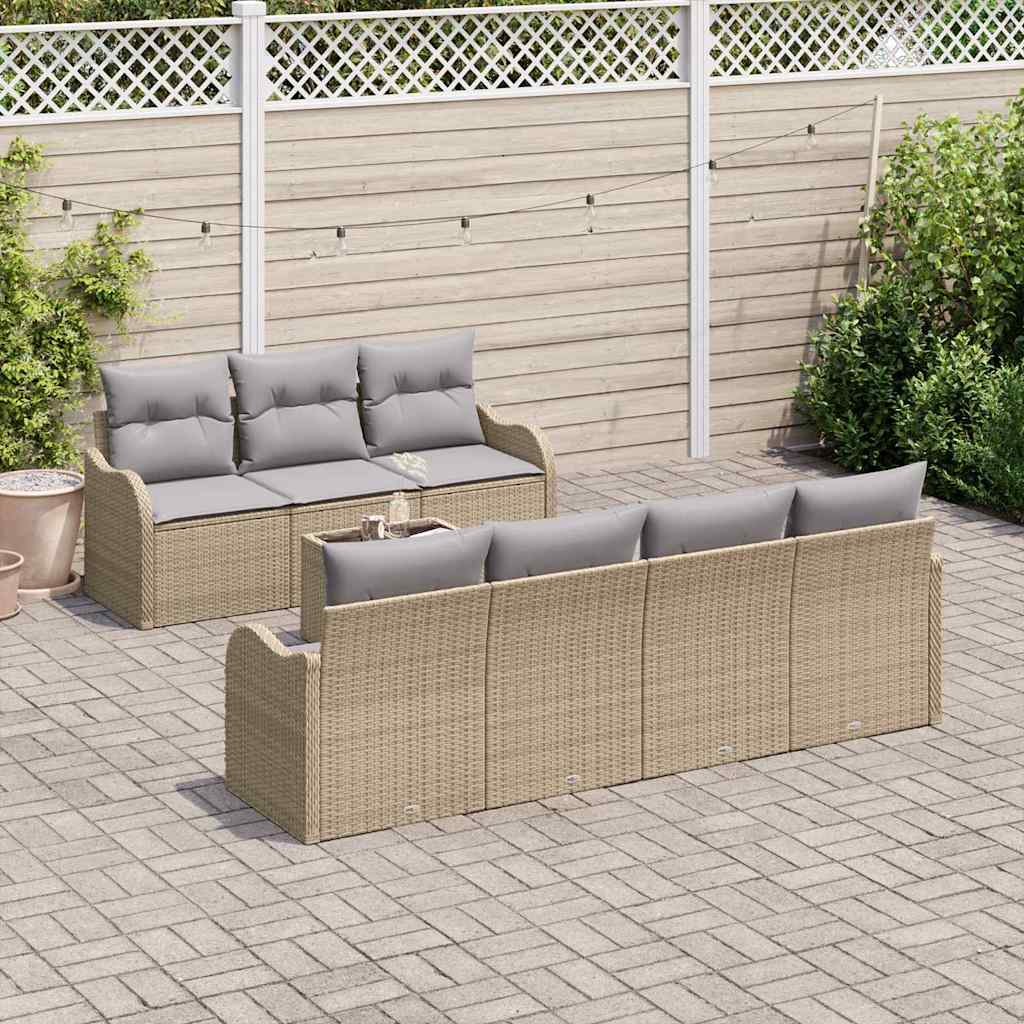 vidaXL 8-delige tuinsofa set met kussens in het beige poly rattan