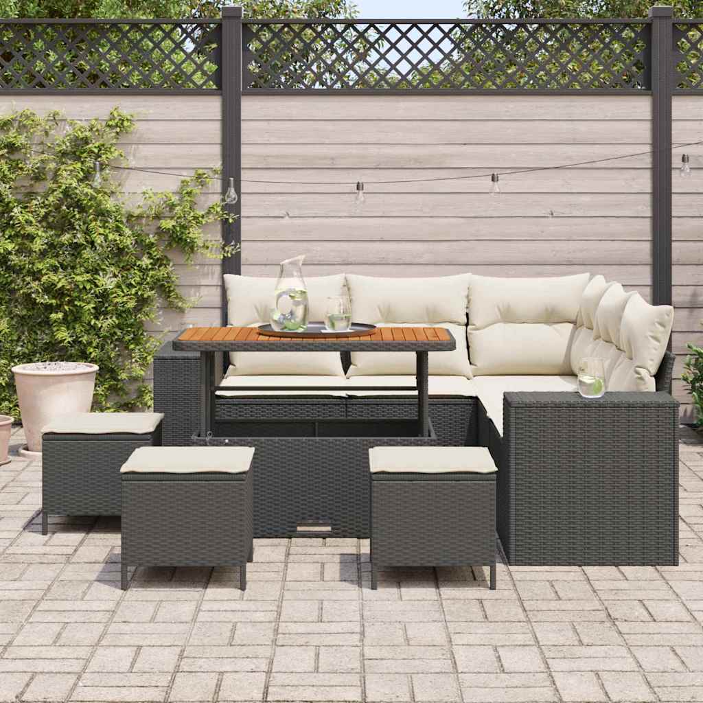 vidaXL 9-delige Tuinbankenset met kussens poly rattan acacia zwart