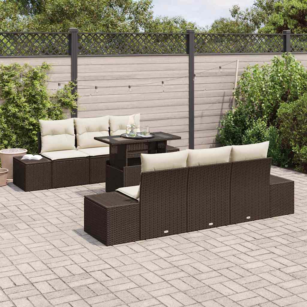 vidaXL 7-delige tuinset met kussens in bruin poly rattan