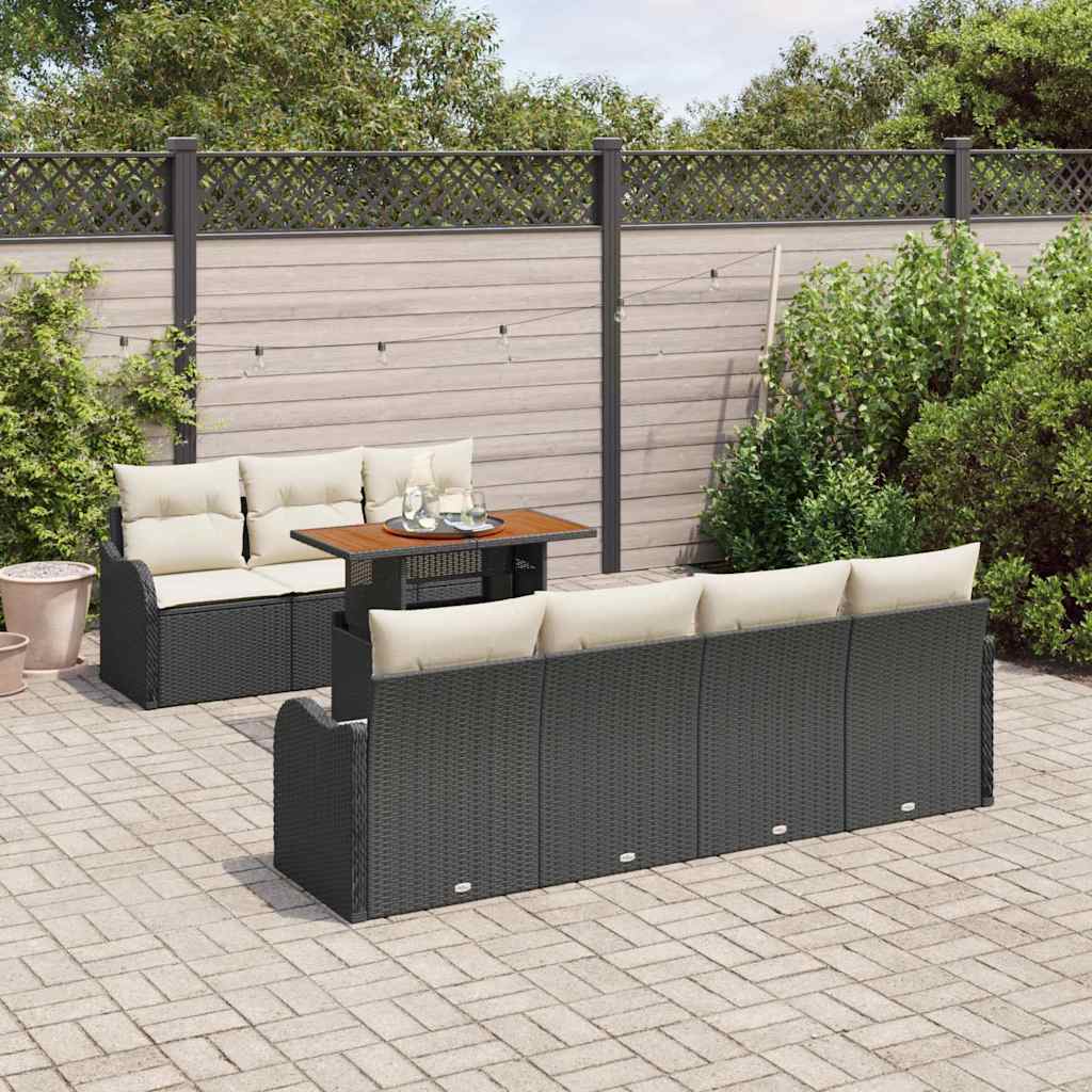 vidaXL 8-delige tuinset met kussens in zwart poly riet en acacia