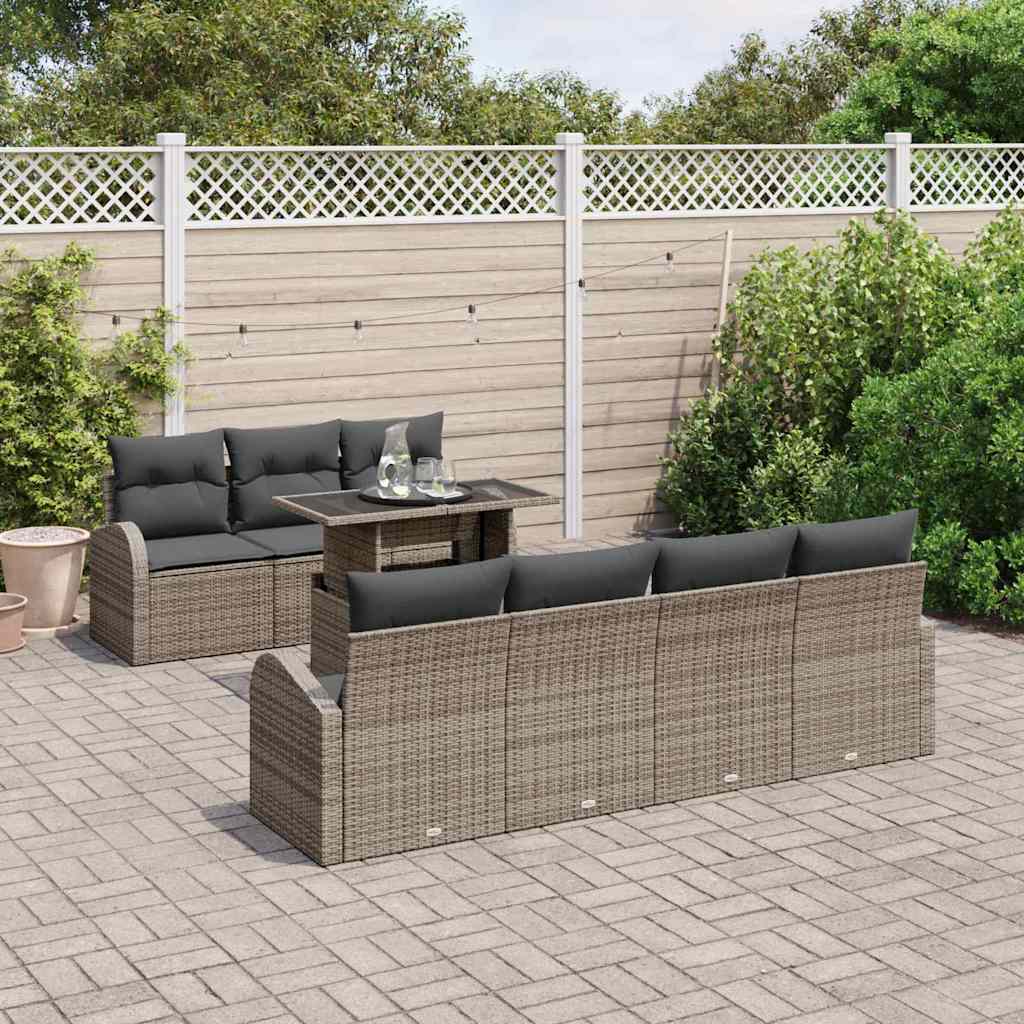 vidaXL 8-delige Tuinbankenset met kussens poly rattan grijs