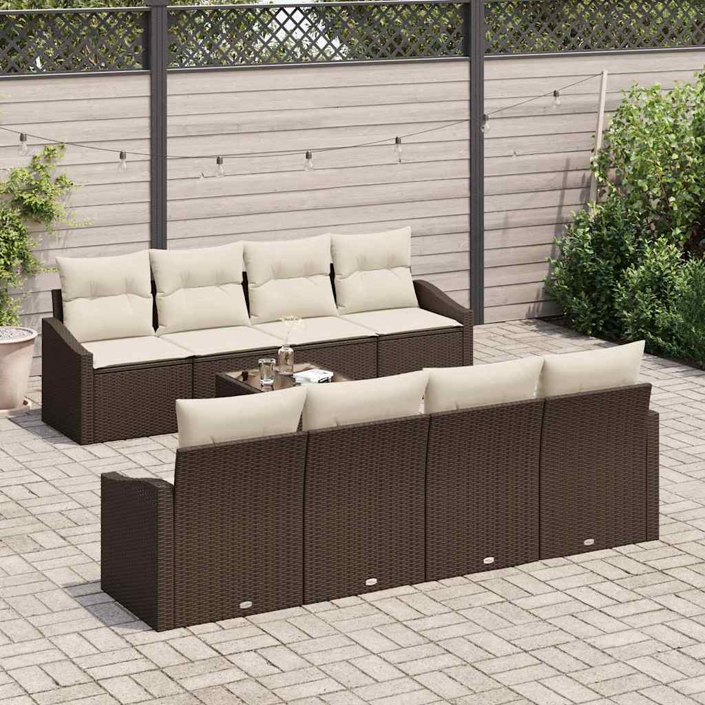 vidaXL 9-delig tuinset met kussens - bruin poly rattan