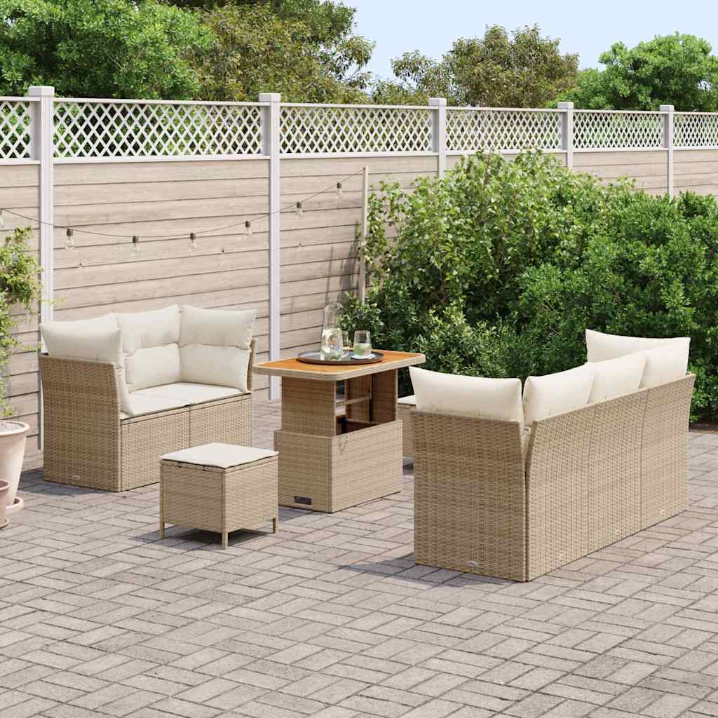 vidaXL 8-delige tuinset met kussens - beige poly rattan en acacia