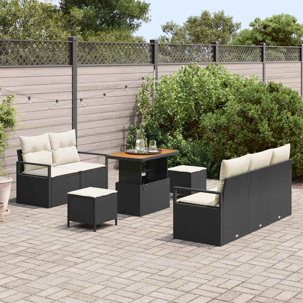 vidaXL 8-delige Tuinbankenset met kussens poly rattan acacia zwart