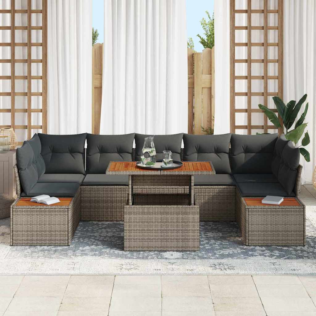vidaXL 8-delige tuinset met kussens grijs poly rotan acacia