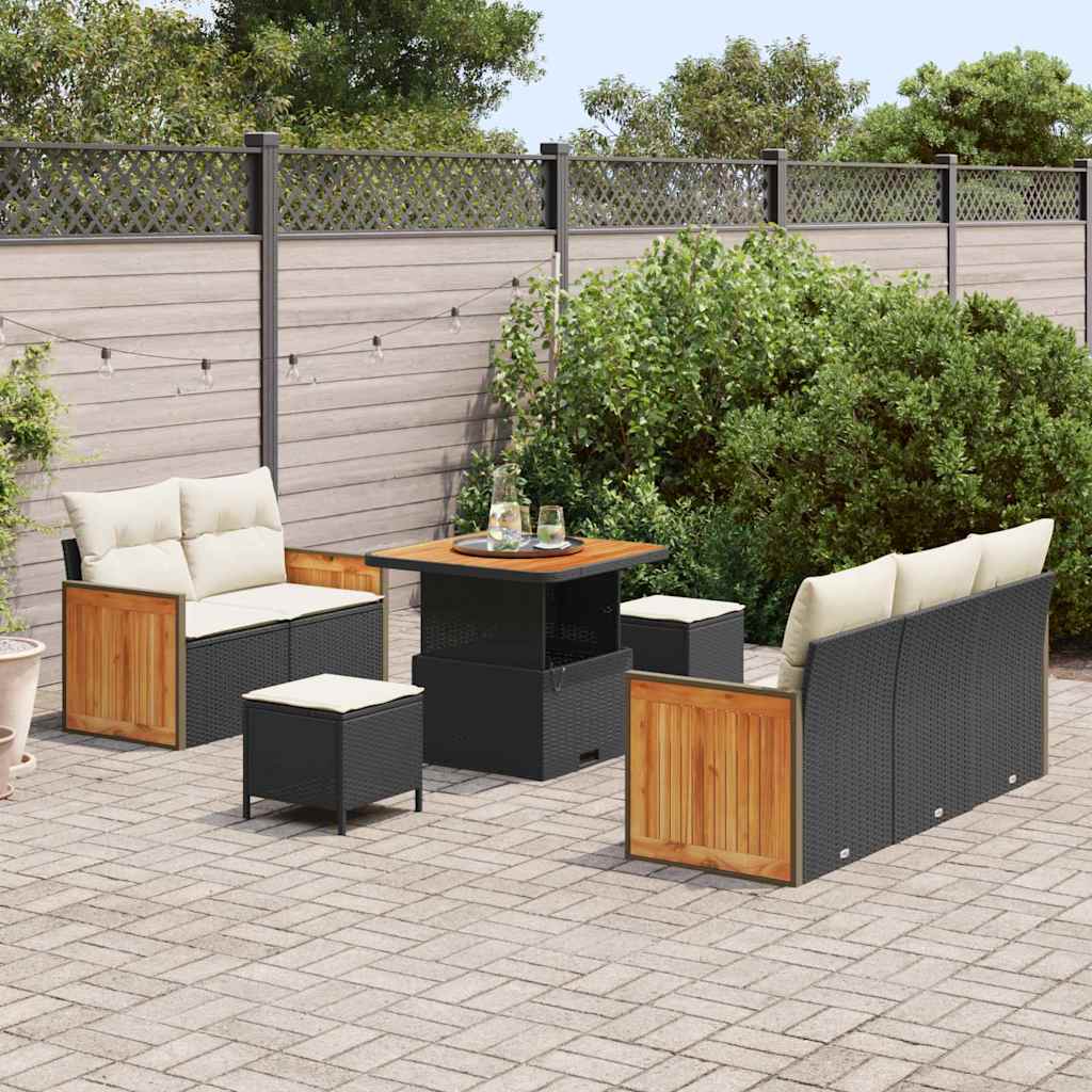 vidaXL 8-delige Tuinbankenset met kussens poly rattan acacia zwart