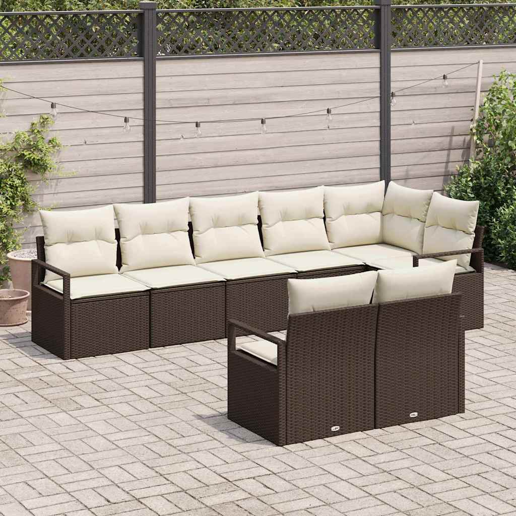 vidaXL 8-delige tuinbank met kussens in bruin poly rattan