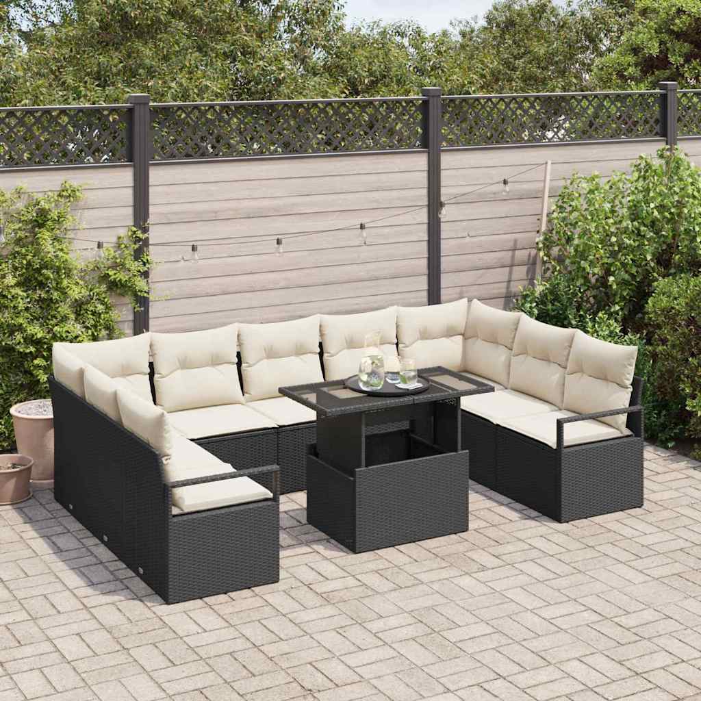 vidaXL 10-delige tuinsofa set met kussens, zwart poly rattan