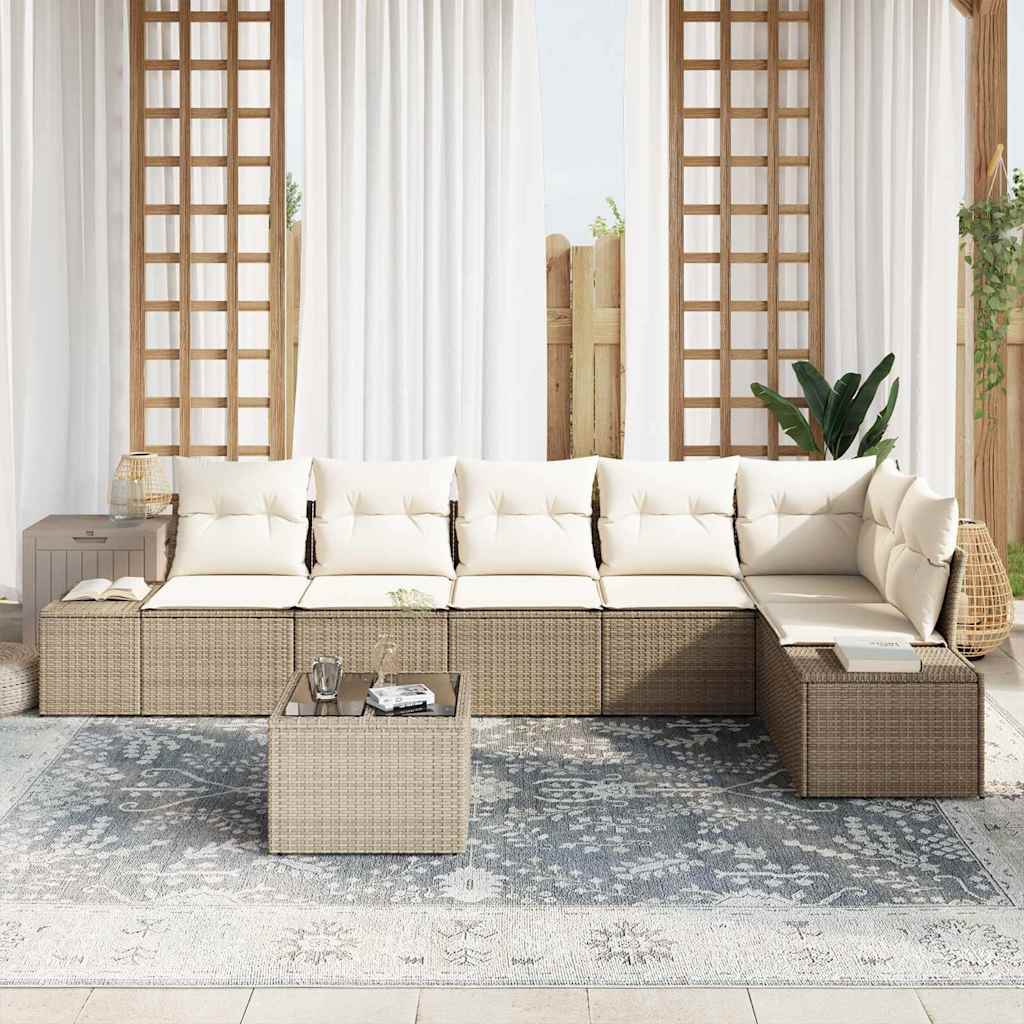 vidaXL 7-delige tuinset met kussens in bruin poly rattan