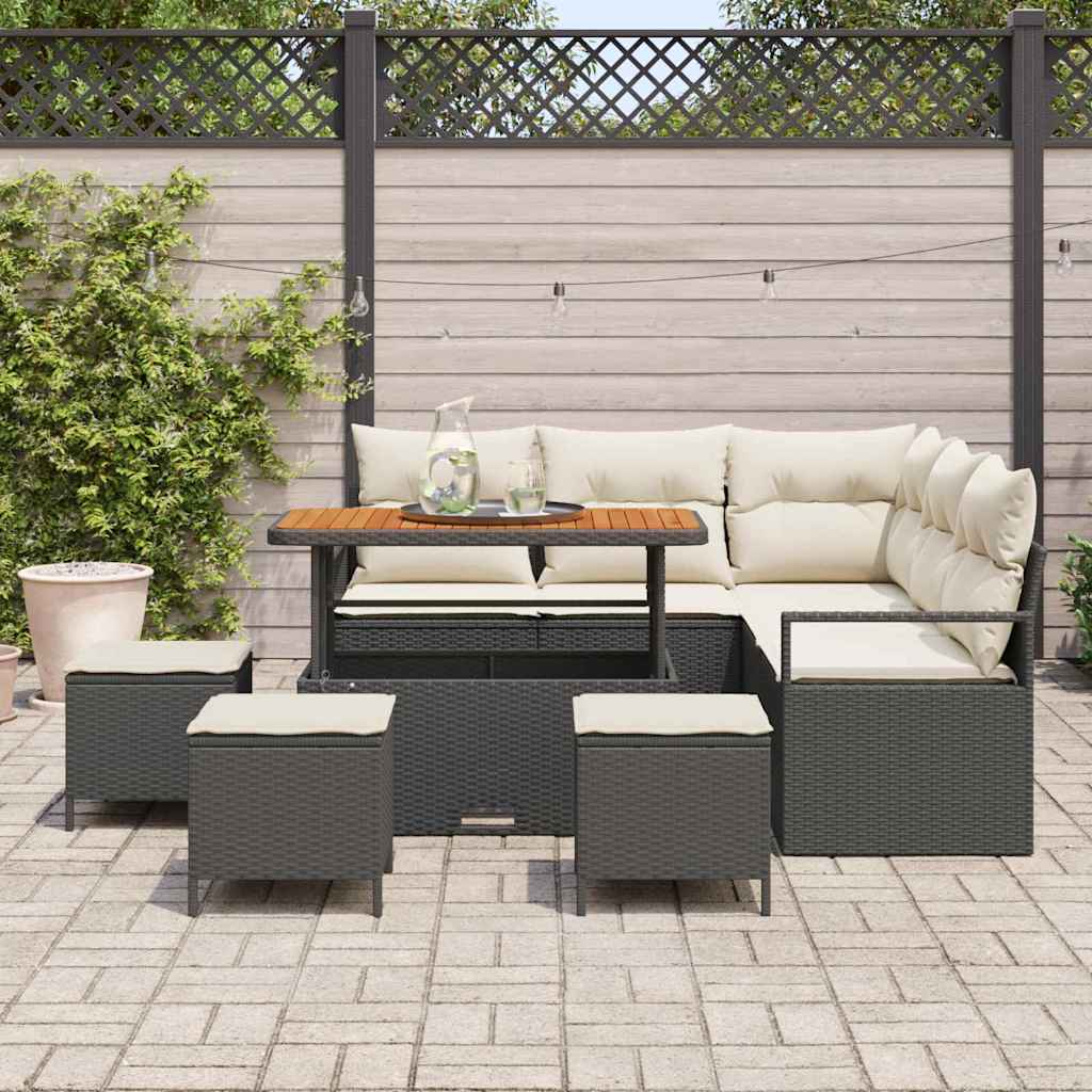 vidaXL 9-delige tuinset met kussens Zwart Poly Rattan Acacia