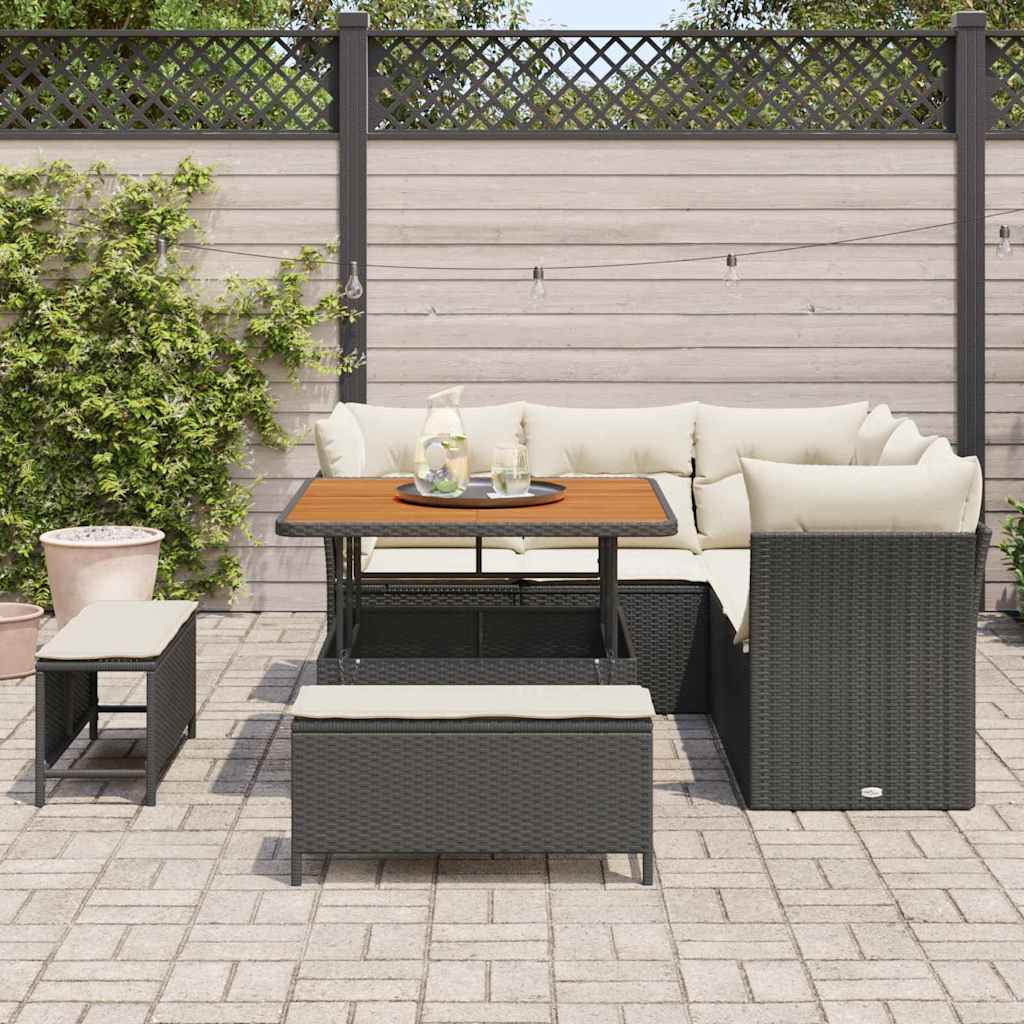 vidaXL 8-delige tuinset met kussens zwart poly rattan acacia