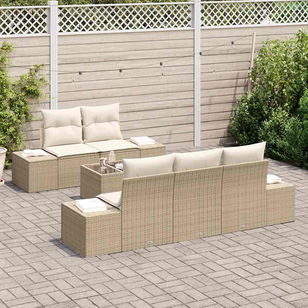 vidaXL 6-delige tuinsofa set met kussens in beige poly rattan