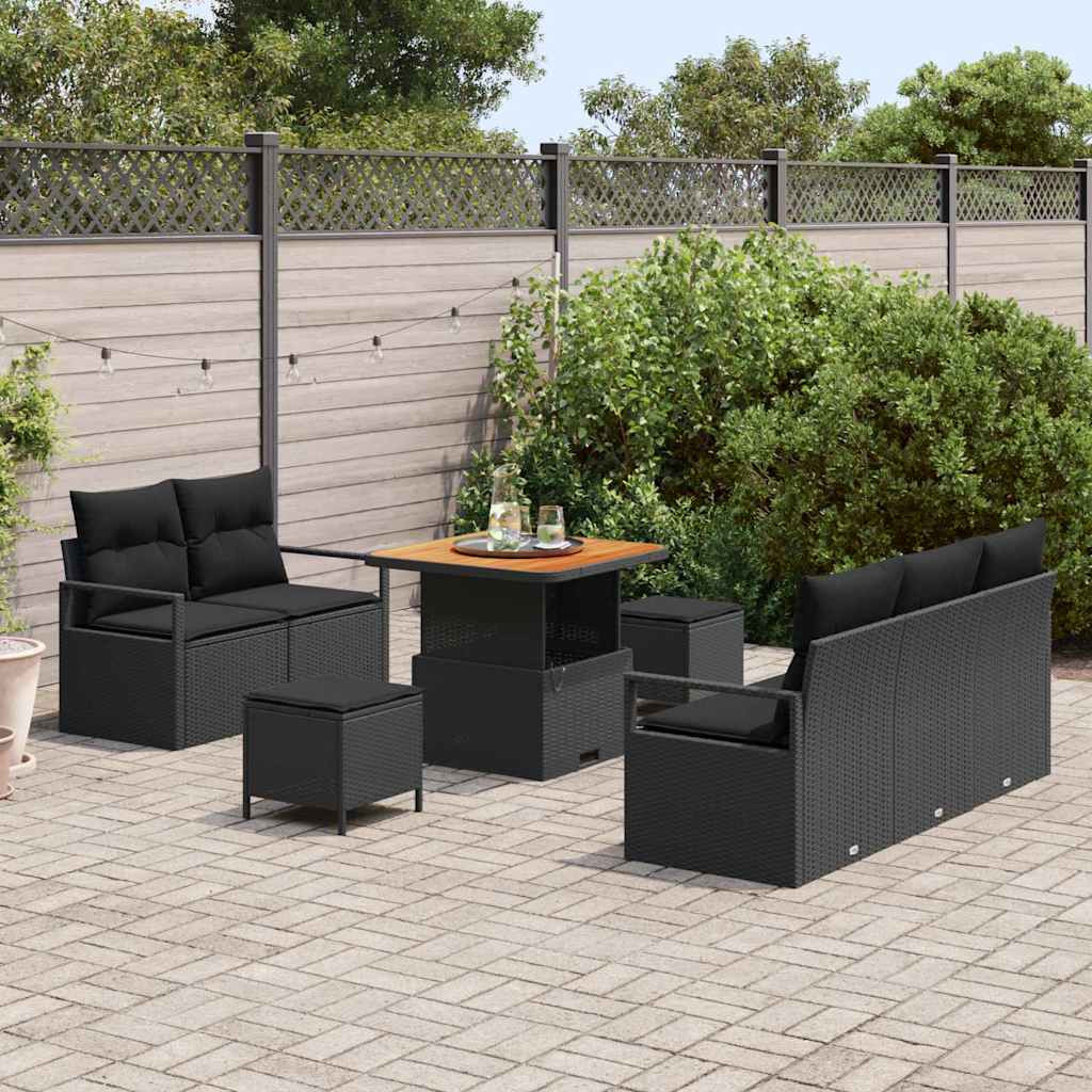 vidaXL 8-delige Tuinbankenset met kussens poly rattan acacia zwart