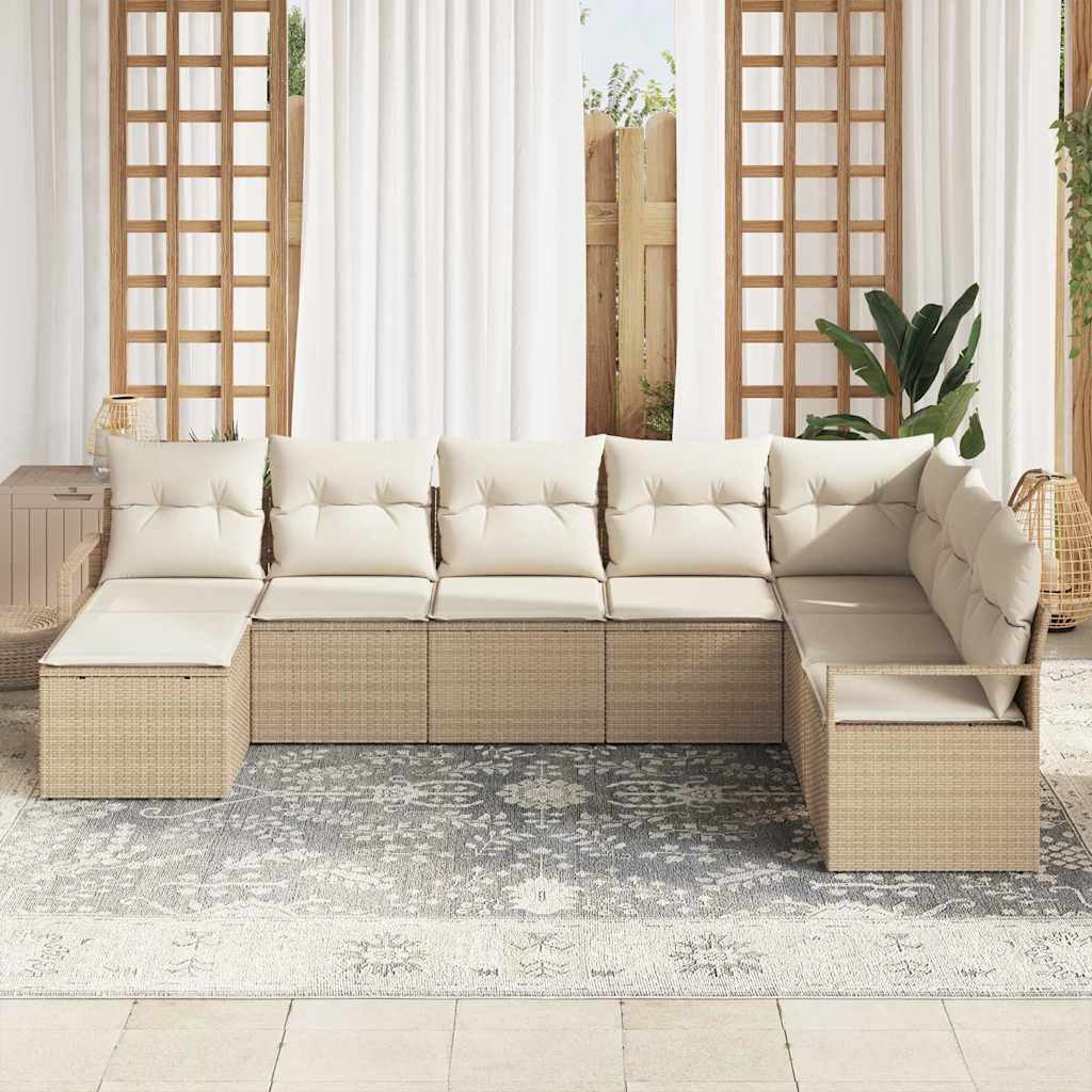 vidaXL 8-delige tuinsofa set met kussens in beige van poly rattan