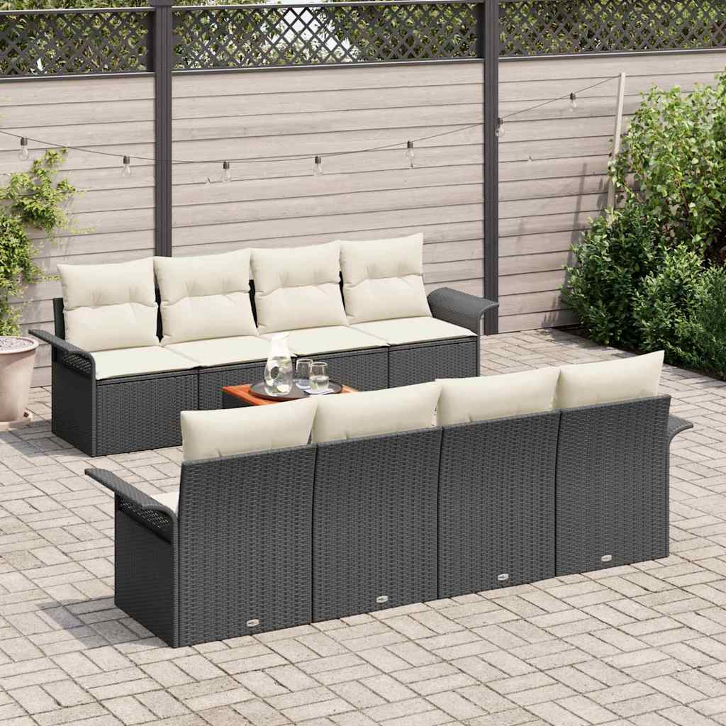 vidaXL 9-delige tuinbankset met kussens in zwart van poly rattan en acacia
