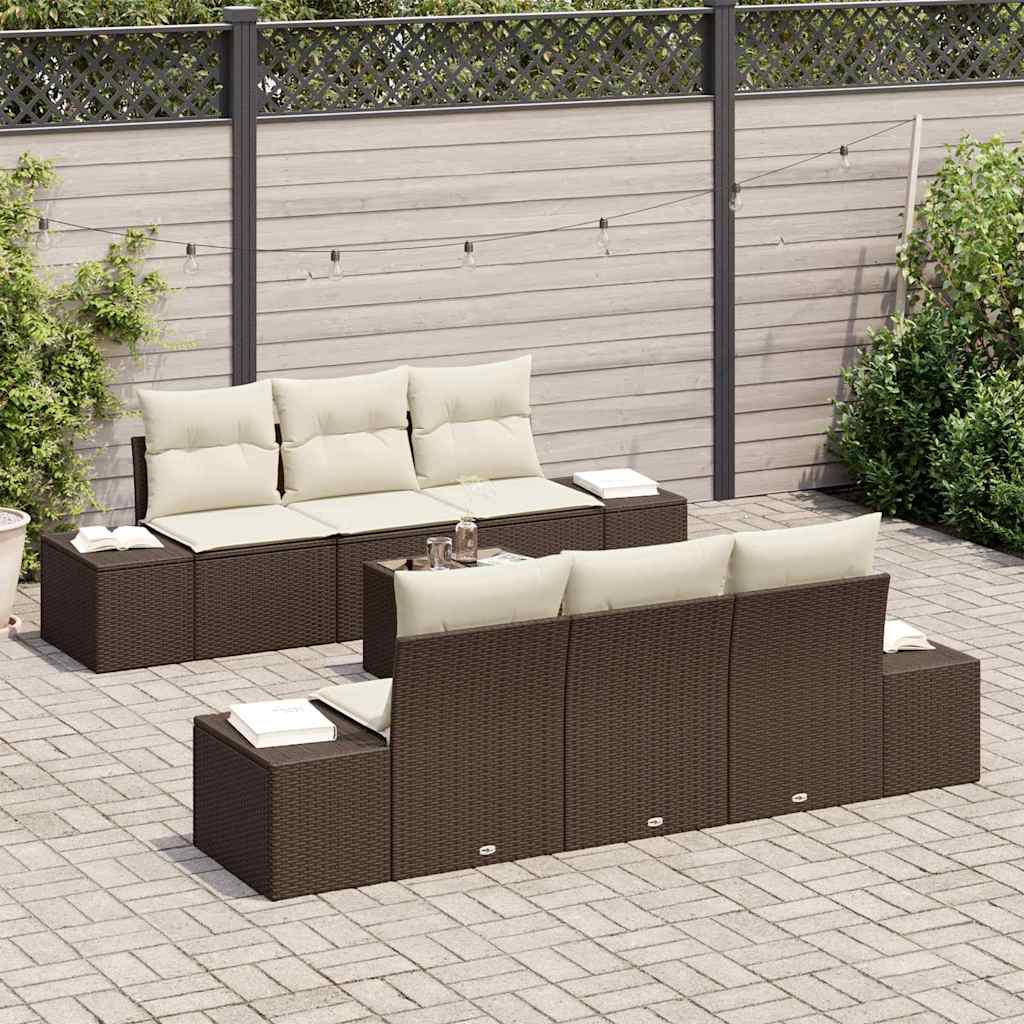 vidaXL 7-delige tuinset met kussens in bruin poly rattan