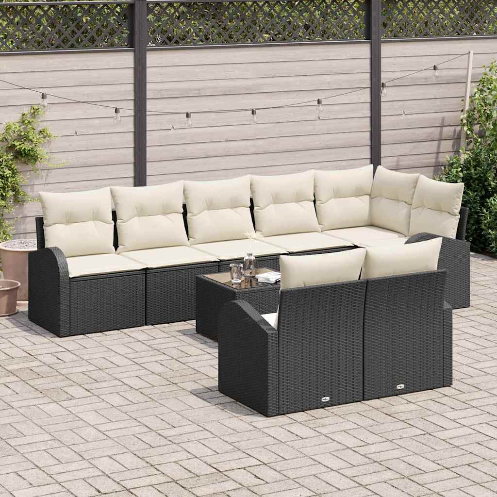 vidaXL 8-delige tuinsofa set met kussens in bruin, gemaakt van poly riet.