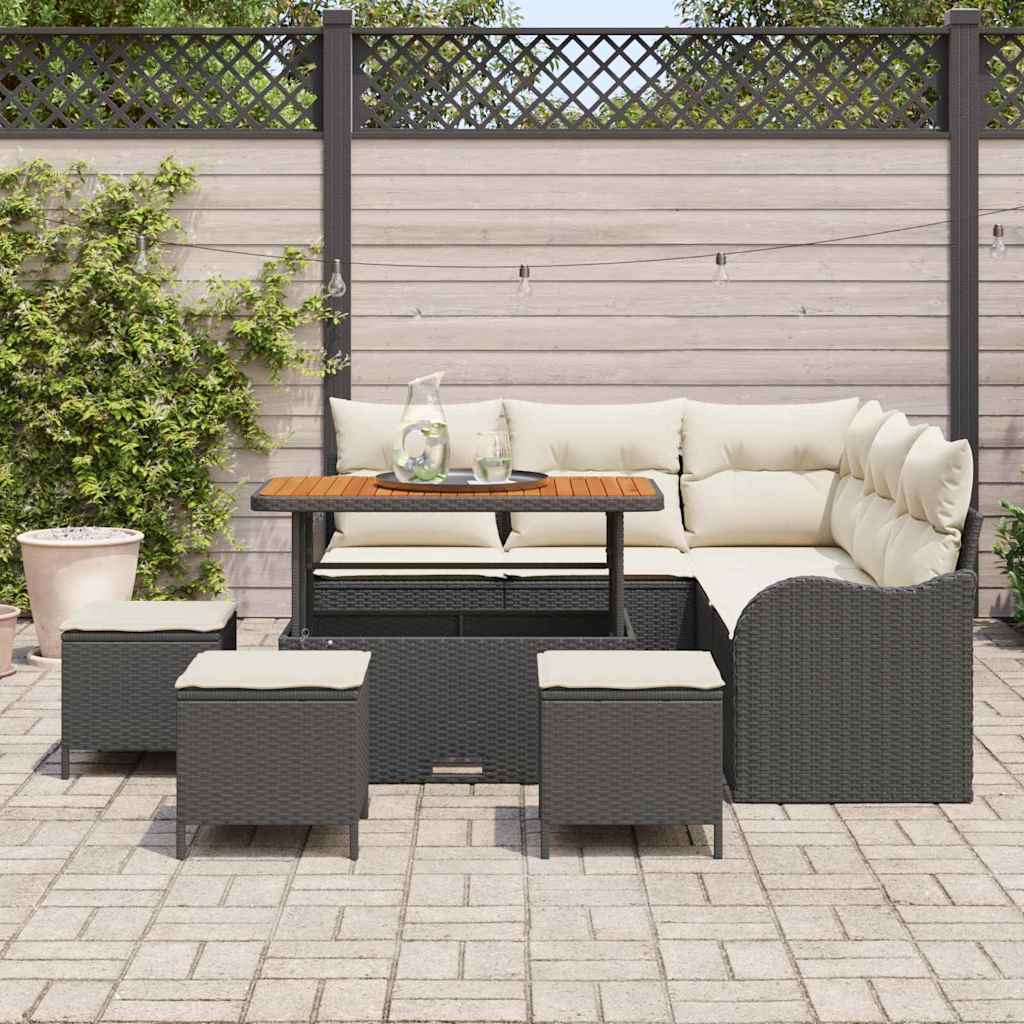vidaXL 9-delige tuinsofa set met kussens in zwart poly rattan en acacia hout