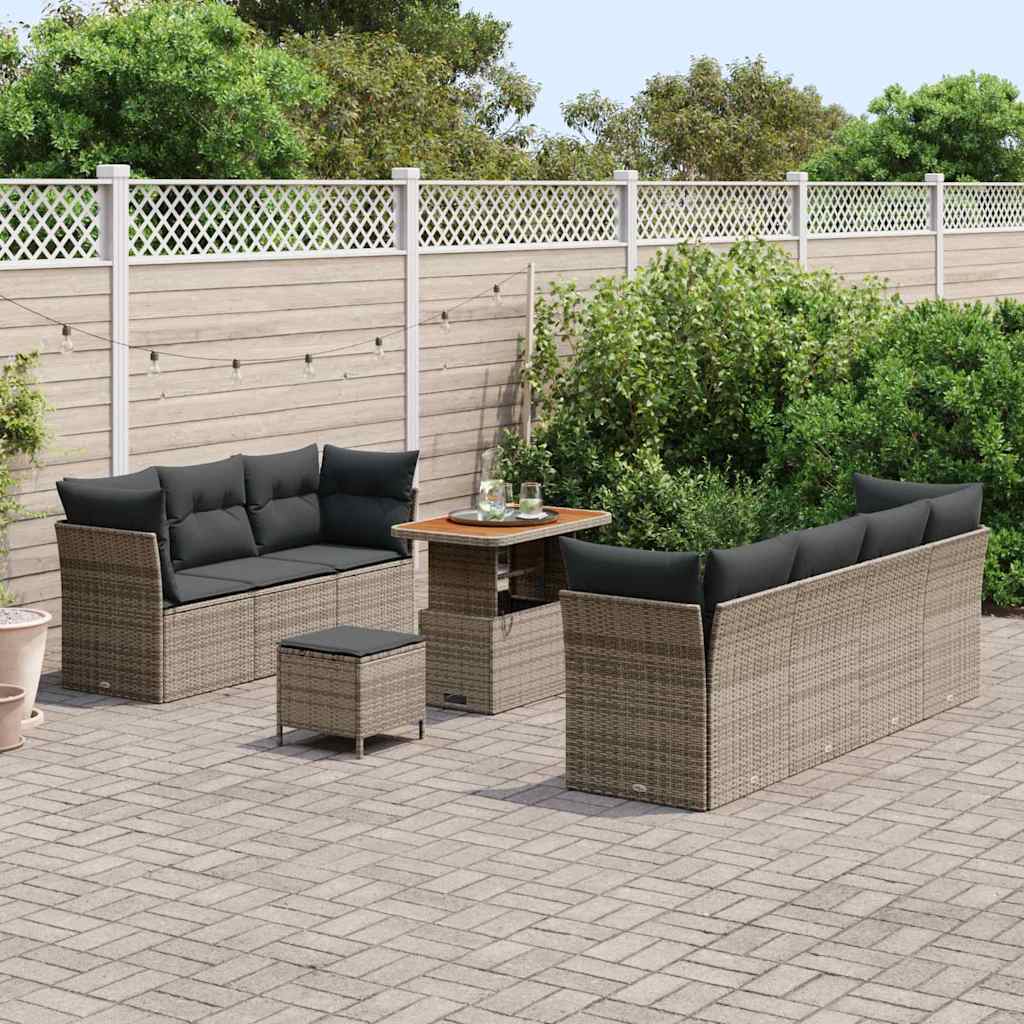 vidaXL 10-delige tuinbankset met kussens - grijs poly rattan en acacia