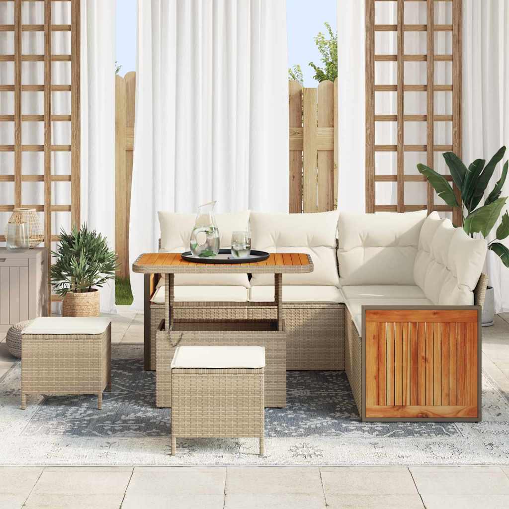 vidaXL 8-delige Tuinbankenset met kussens poly rattan acacia beige