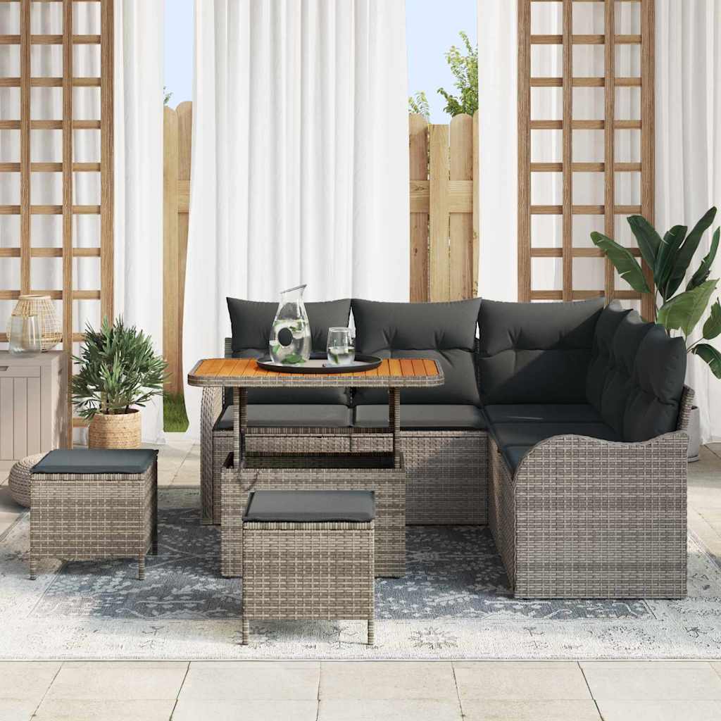 vidaXL 8-delige tuinset met kussens grijs poly rattan acacia