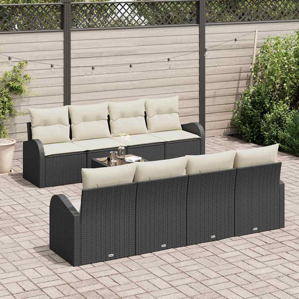 vidaXL 9-delige tuinset met kussens in zwart poly rattan