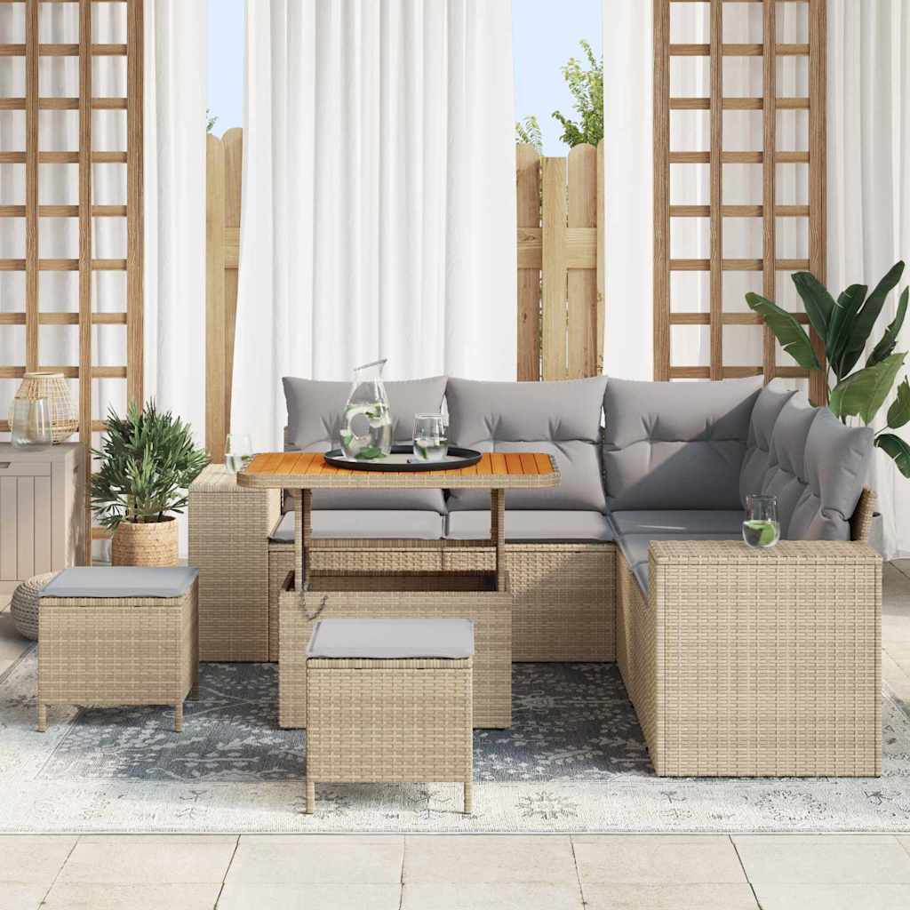 vidaXL 8-delige Tuinbankenset met kussens poly rattan acacia beige