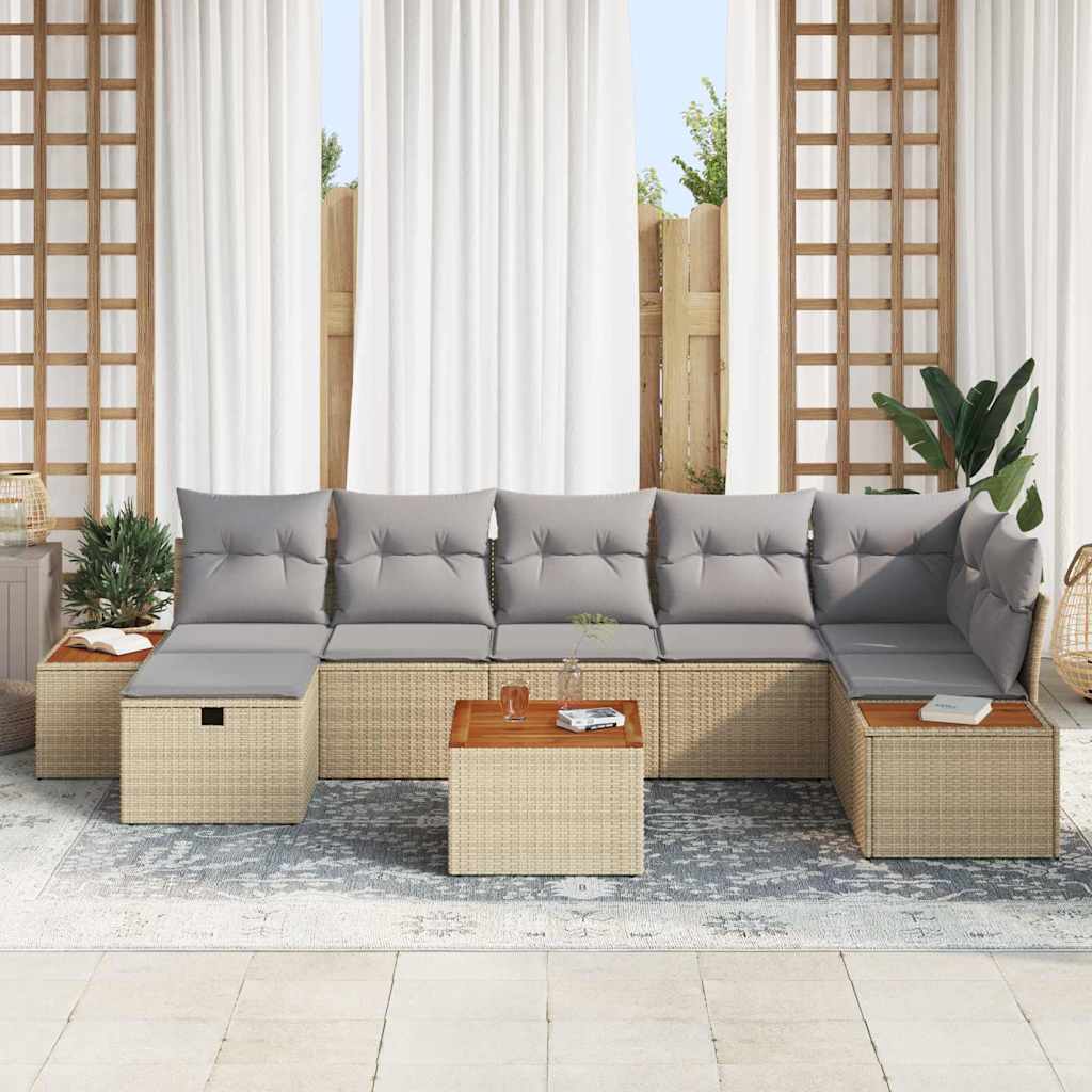vidaXL 8-delige tuinset met beige kussens van poly rattan