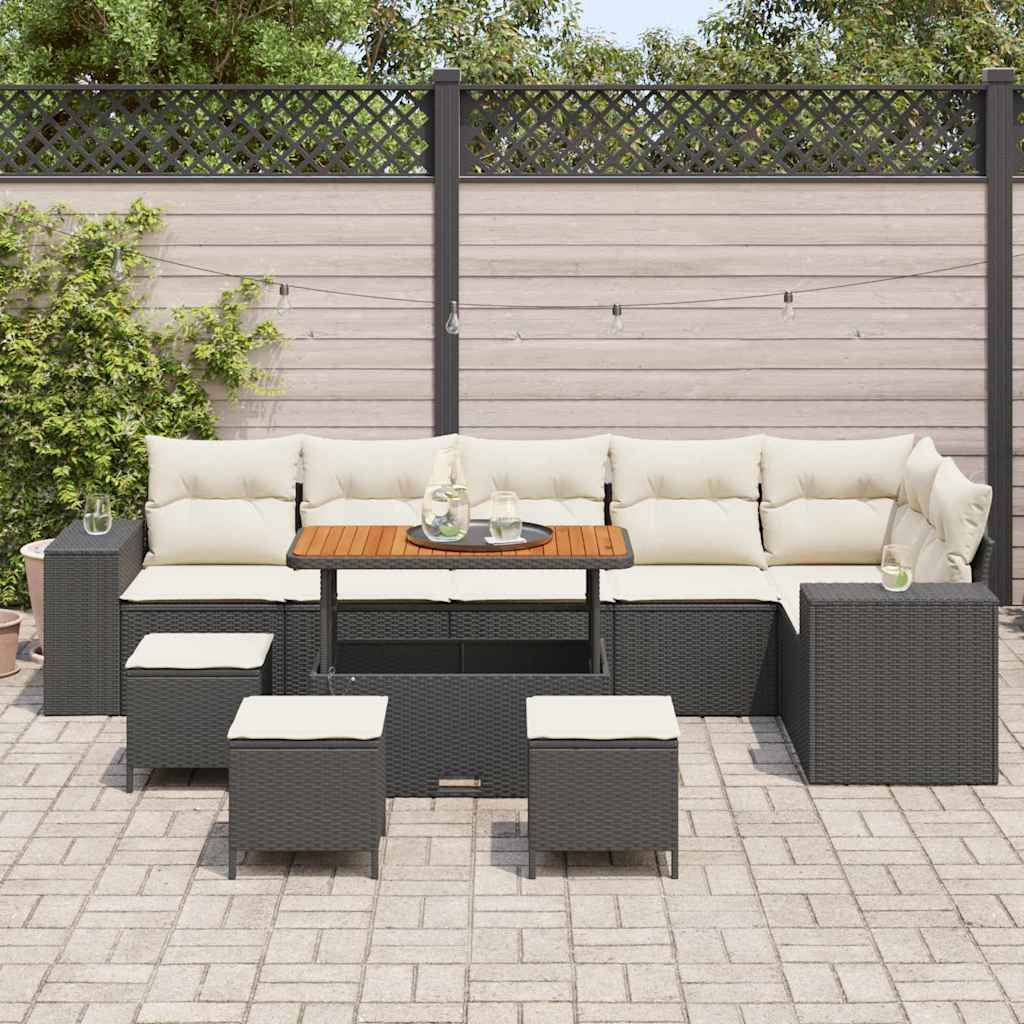 vidaXL 10-delige Tuinbankenset met kussens poly rattan acacia zwart