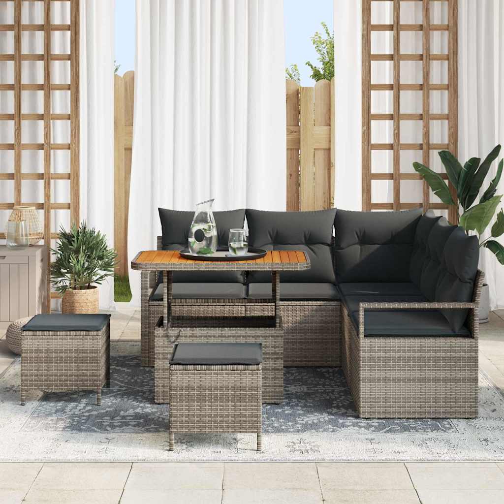 vidaXL 8-delige tuinsofa set met kussens Grijs Poly Rattan Acacia