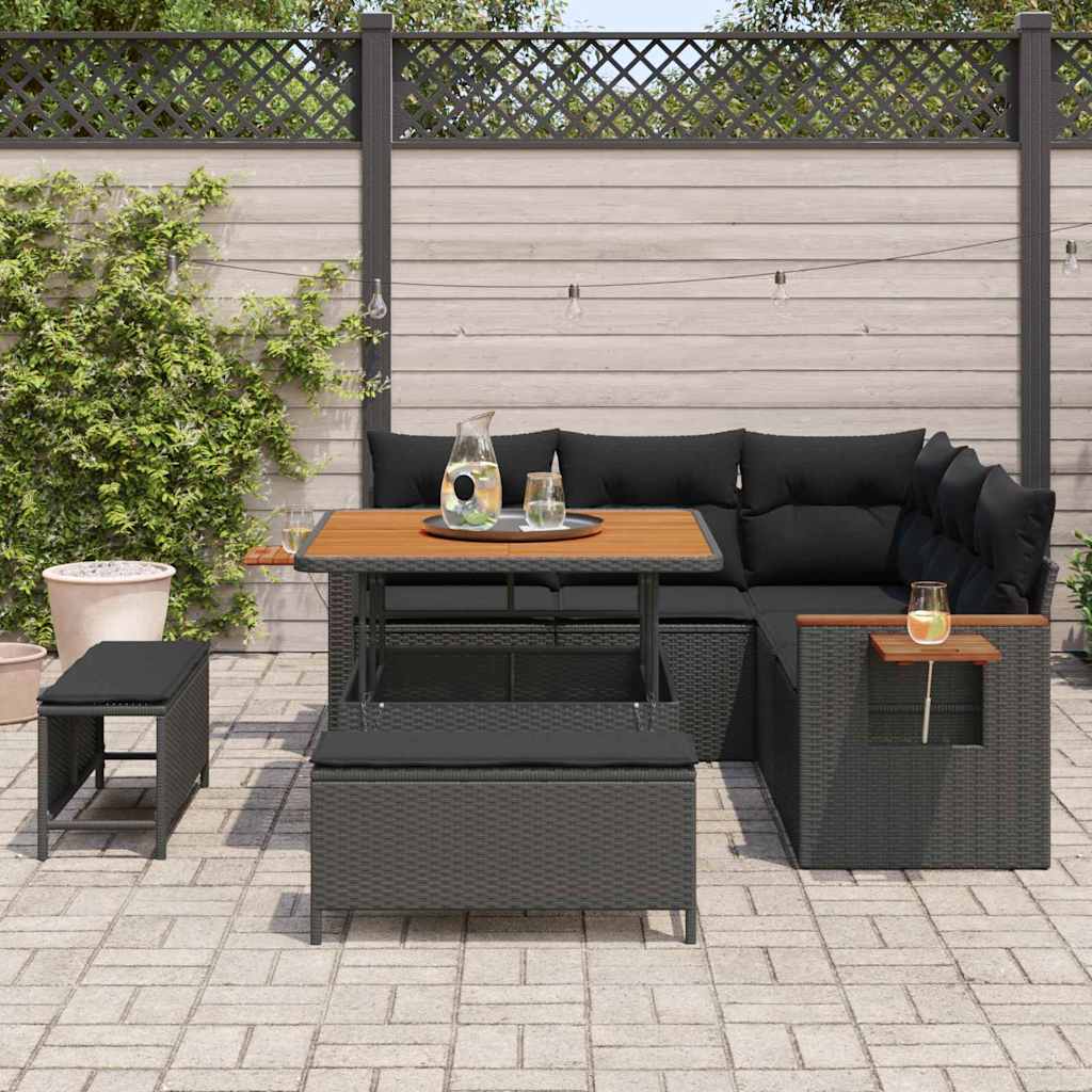 vidaXL 8-delige tuinset met kussens zwart poly rattan acacia