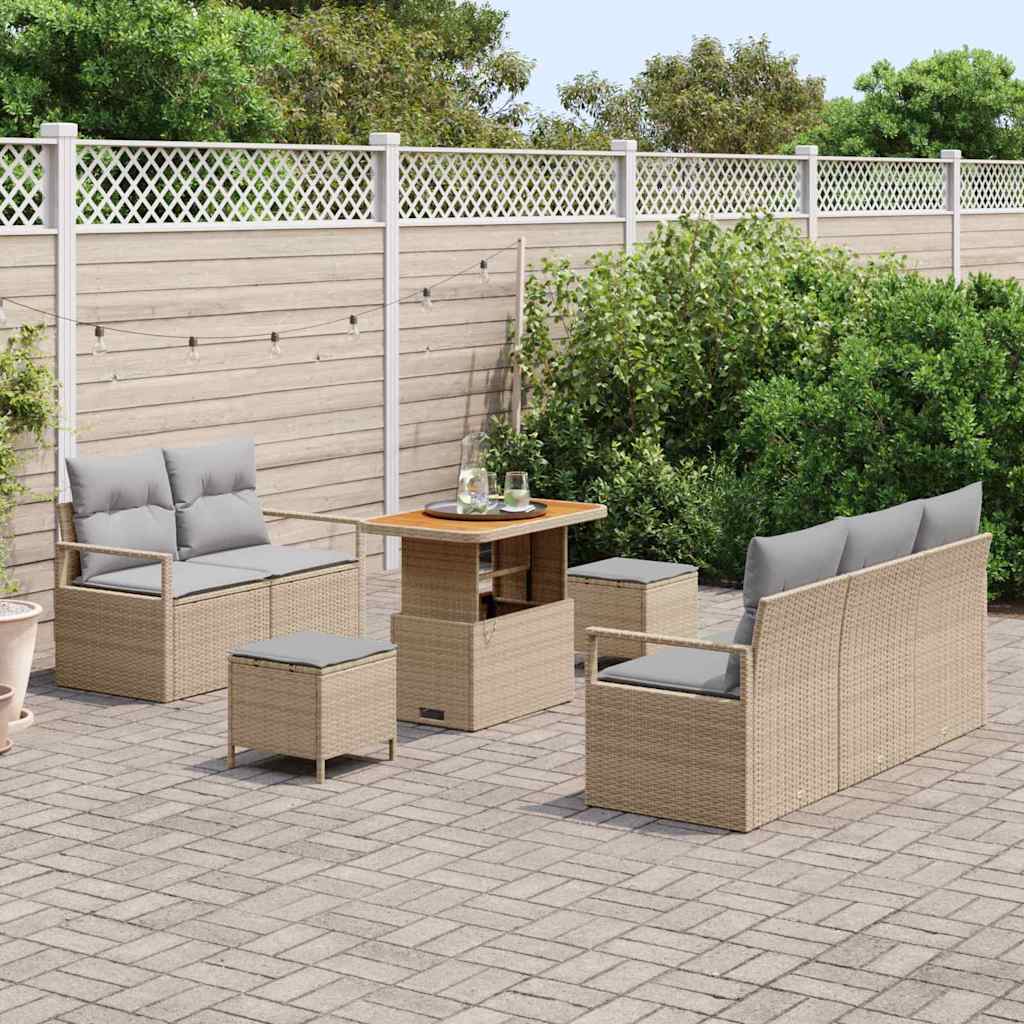 vidaXL 8-delige Tuinbankenset met kussens poly rattan acacia beige