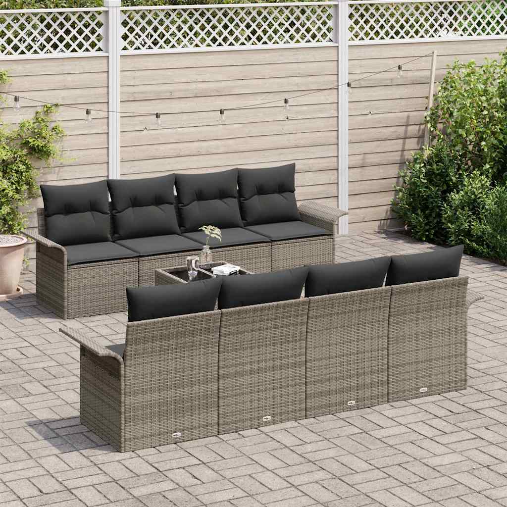 vidaXL 9-delig Tuin Sofa Set met Kussens in Grijs van Poly Rattan