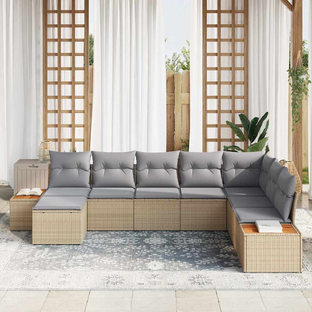 vidaXL 8-delige tuin sofa set met kussens in beige poly rattan en acacia hout.