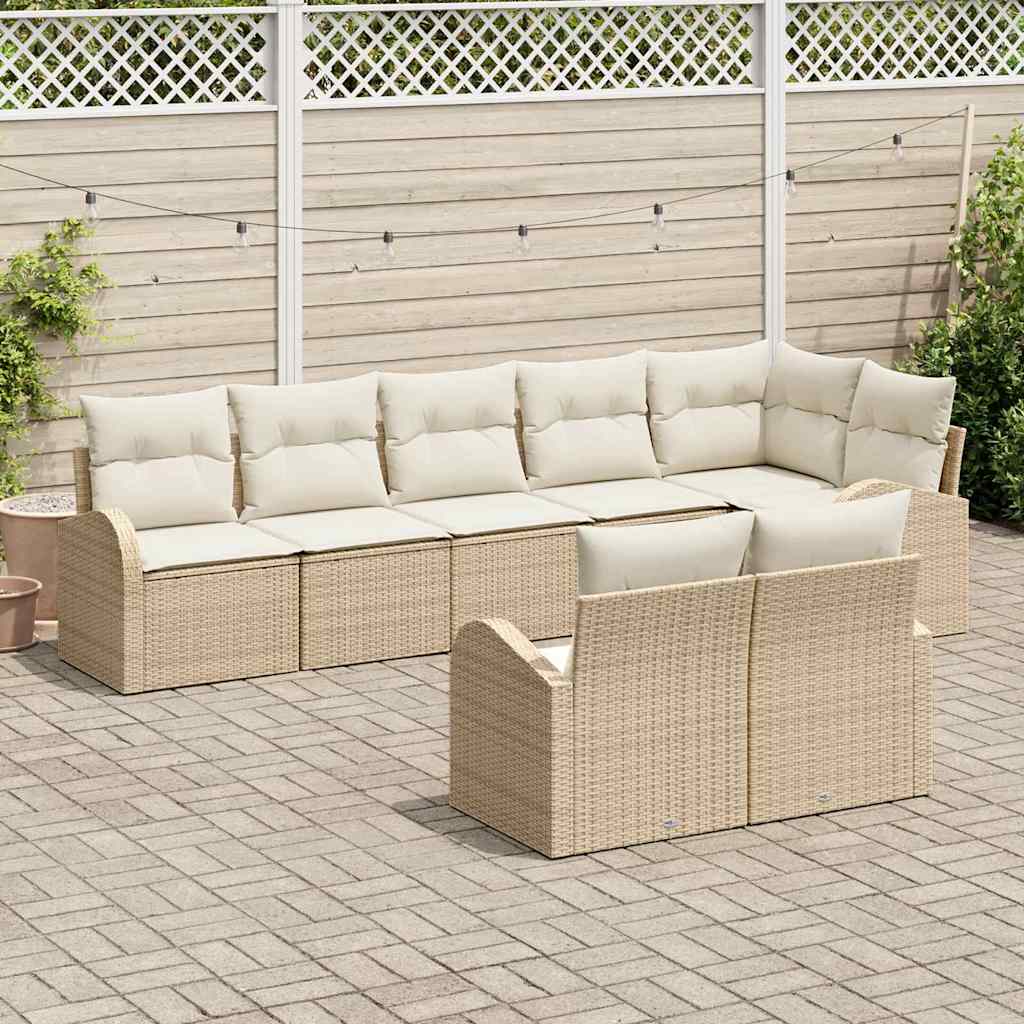 vidaXL 8-delige tuinset met kussens in beige poly rattan