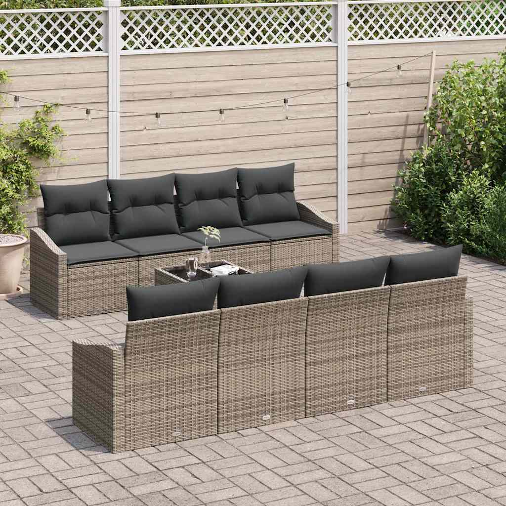 vidaXL 7-delige tuinset met kussens in het grijs van poly rattan