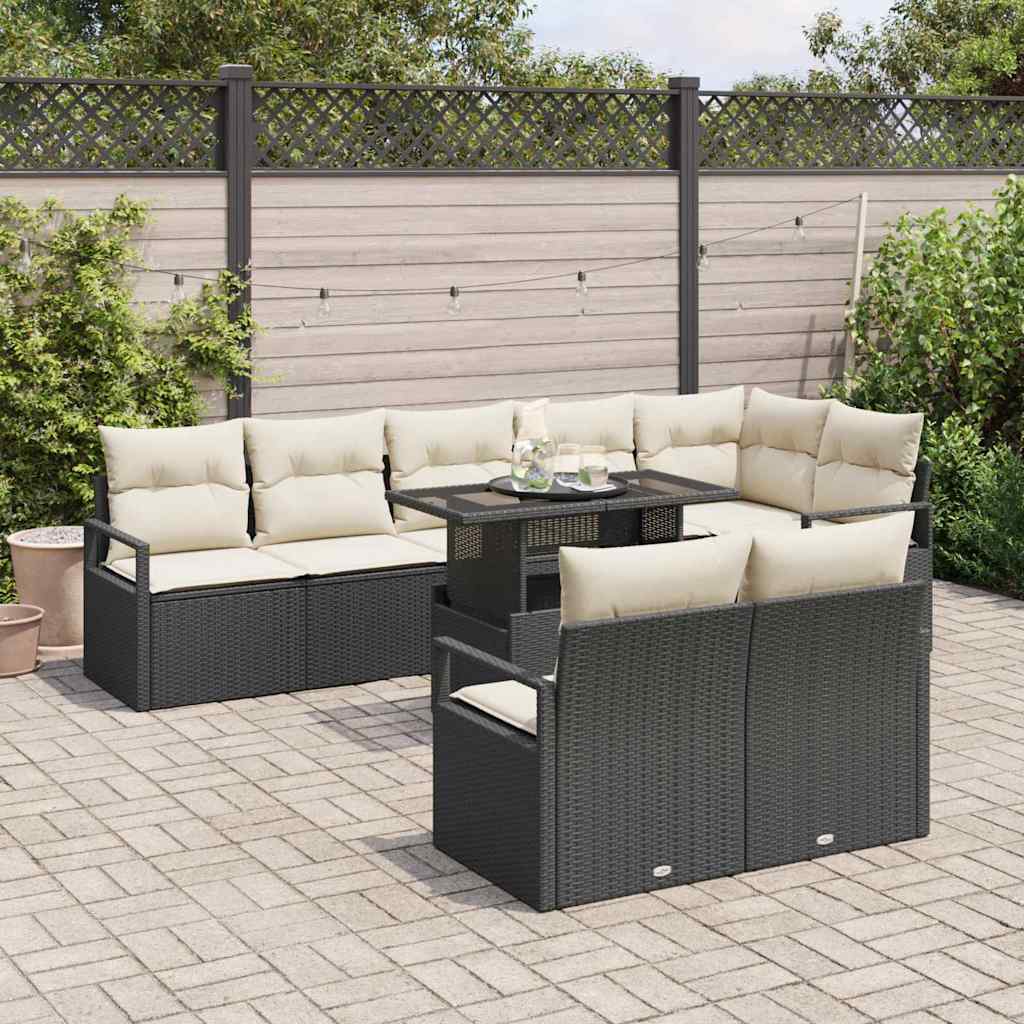 vidaXL 9-delige tuinsofa set met kussens, zwart poly rattan