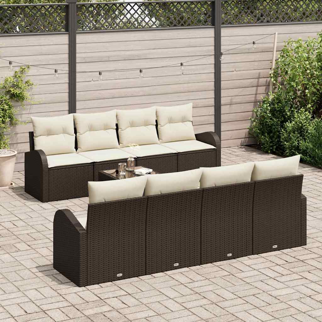 vidaXL 9-delige tuinset met kussens in bruin poly rattan