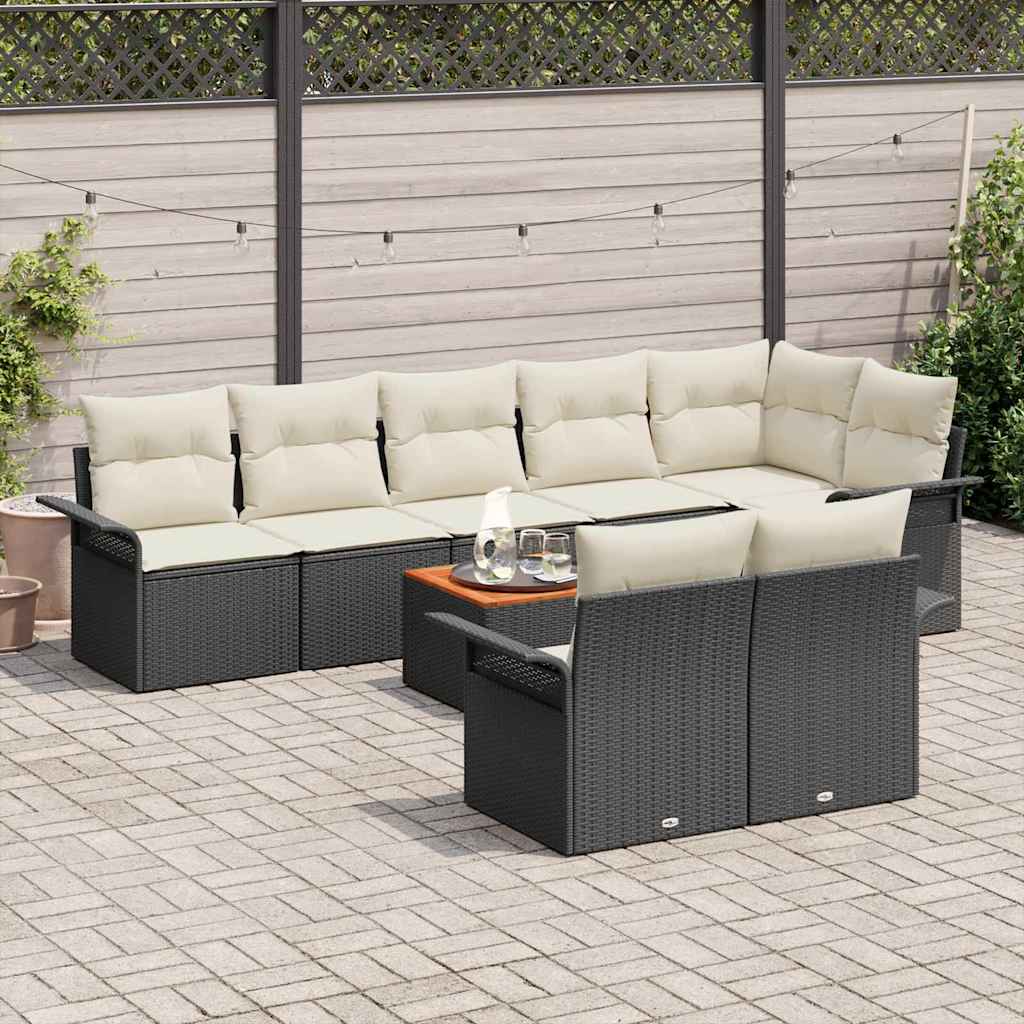 vidaXL 9-delige Tuinbankenset met kussens poly rattan acacia zwart