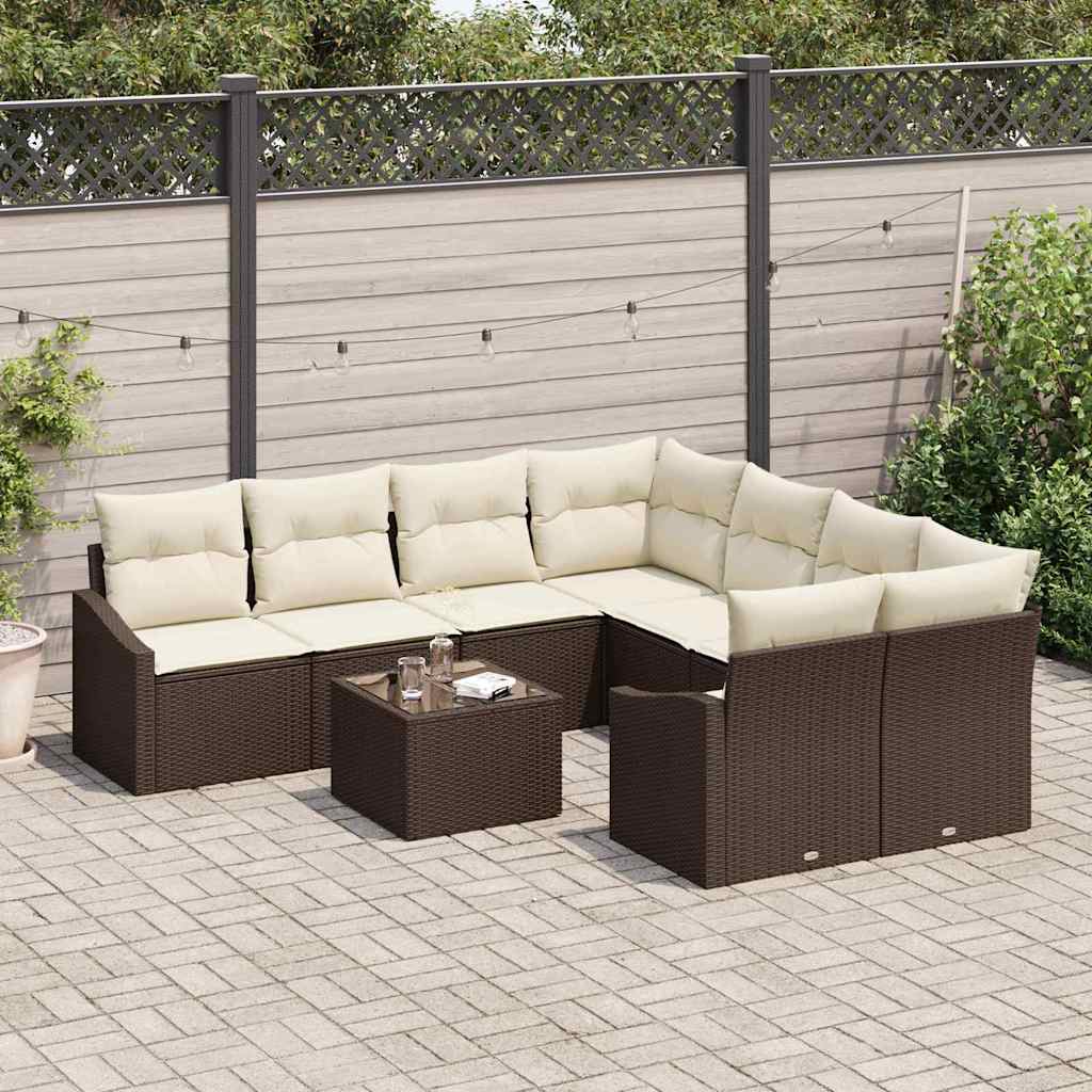 vidaXL 9-delige Tuinset met kussens poly rattan bruin