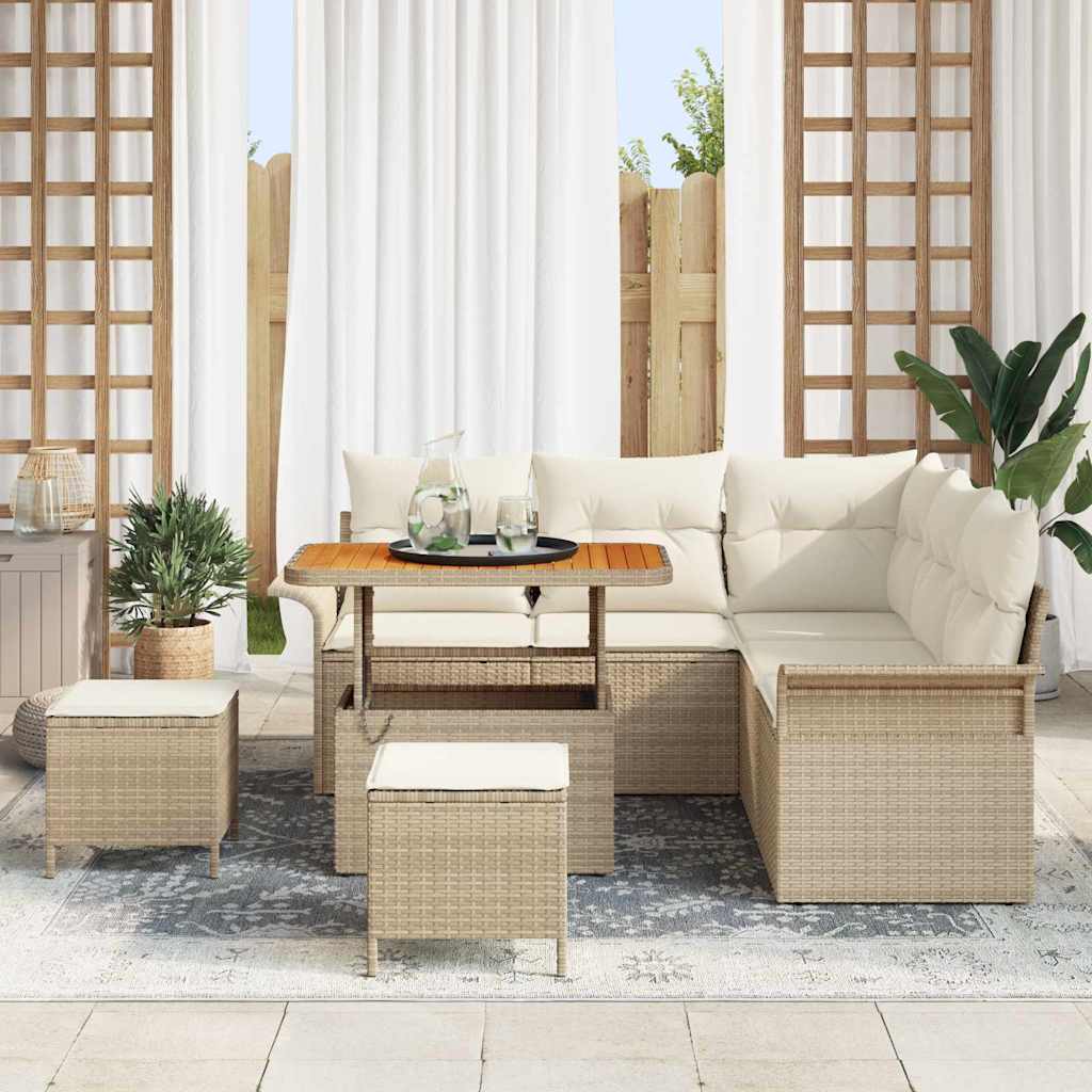 vidaXL 8-delige tuinset met kussen Beige Poly Rattan Acacia