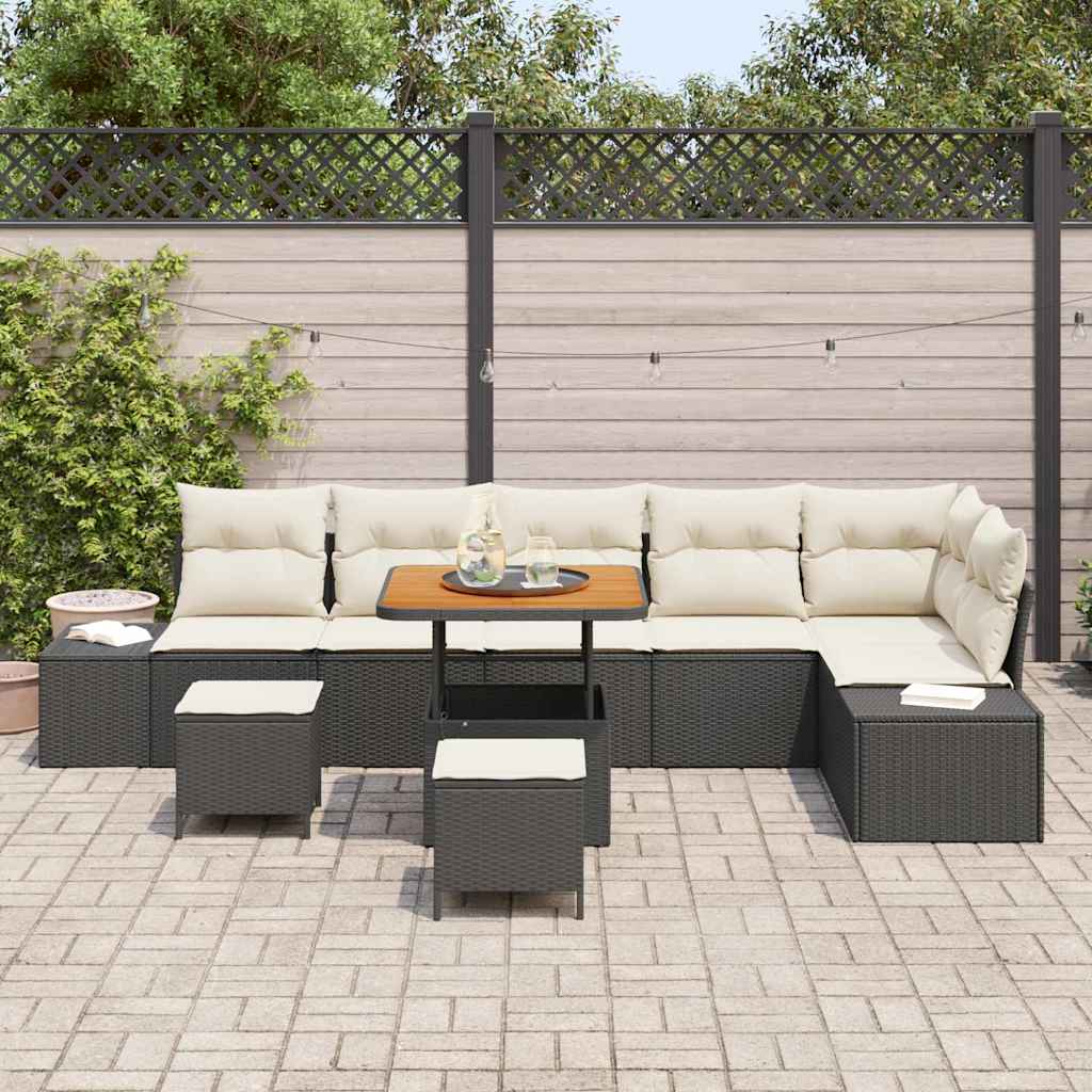 vidaXL 9-delige tuinsofa set met kussens zwart poly rattan acacia